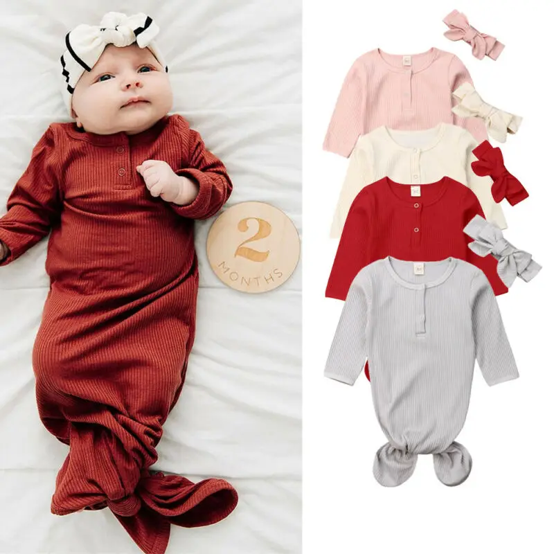 

Emmababy Infant Newborn Baby Solid Long Sleeve Button Sleeping Bag Sleep sack Wrap Swaddle Lovely Headband 2Pcs