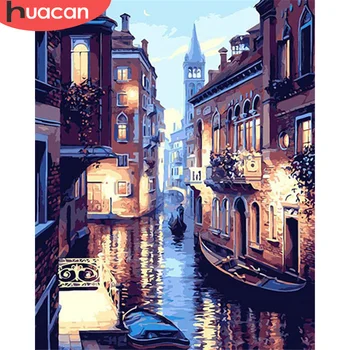 

HUACAN Paint By Number House DIY Pictures By Numbers Venice Kits Drawing On Canvas Hand Painted Painting Art Gift Home Decor