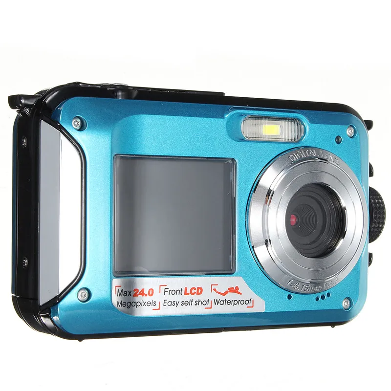 Двойной 2," lcd HD Водонепроницаемая цифровая видеокамера 24MP MAX 1080P двойной экран 16x зум подводная спортивная видеокамера камера микрофон