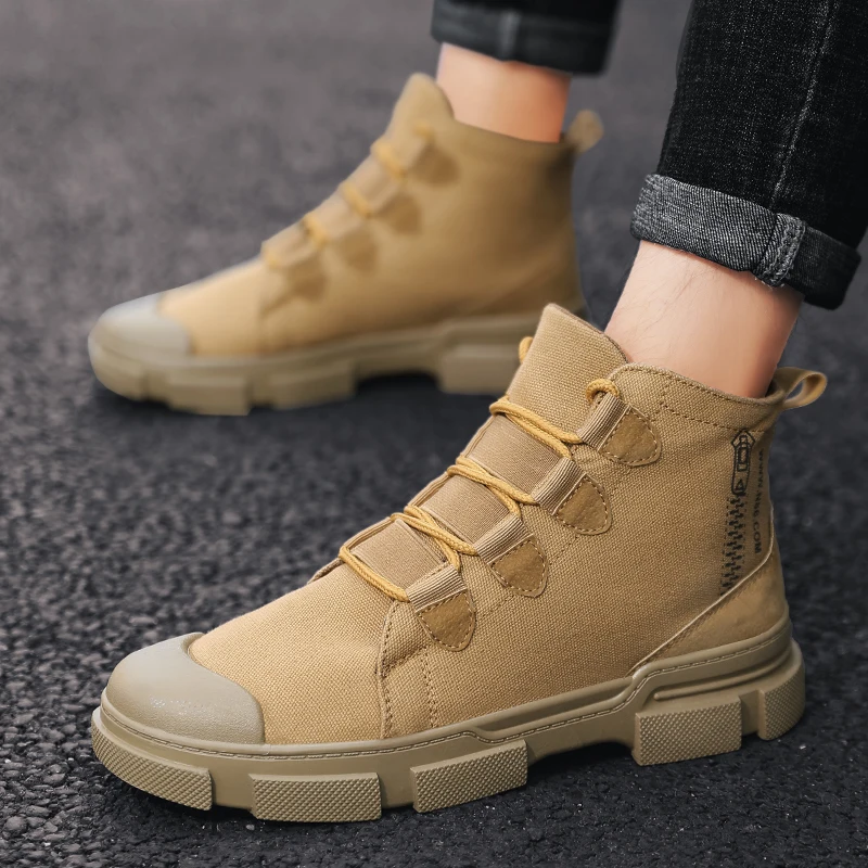 

VastWave Canvas Elastic Men Ankle Boots Winter Man Military Boots Combat Style Casual Sneakers Shoes Soldier Work Safety Shoe