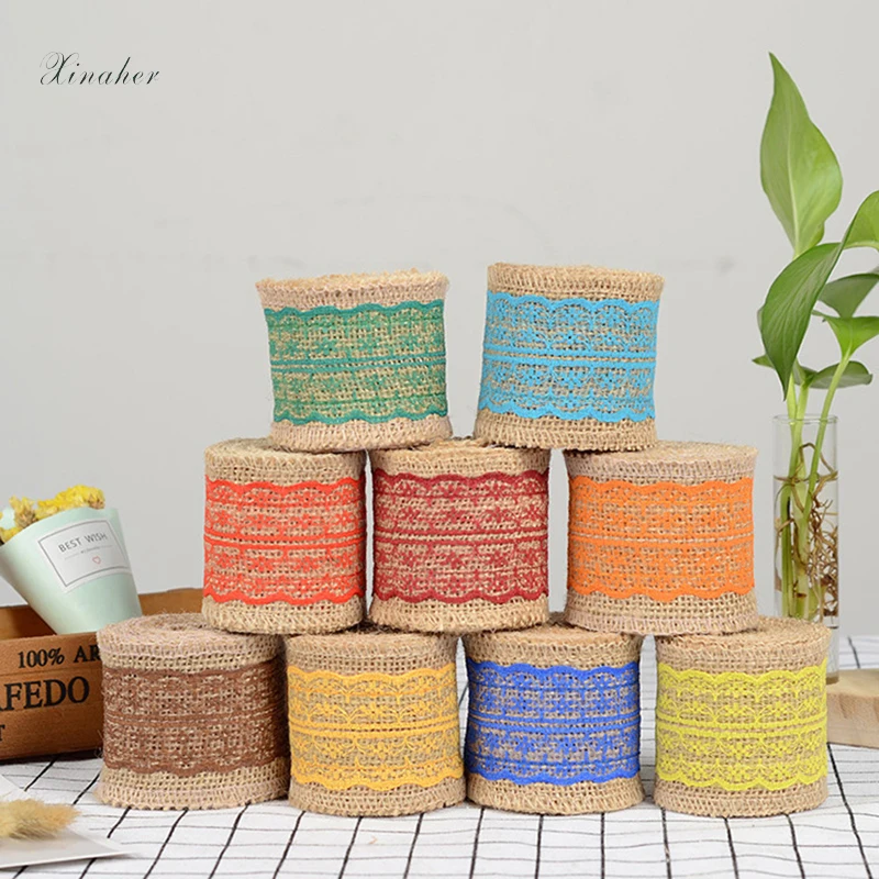 

DIY 2m lace Burlap Ribbon Vintage Wedding Accessories colourful Lace Jute Hessian Rustic Weddings & Events Party Favors Birthday