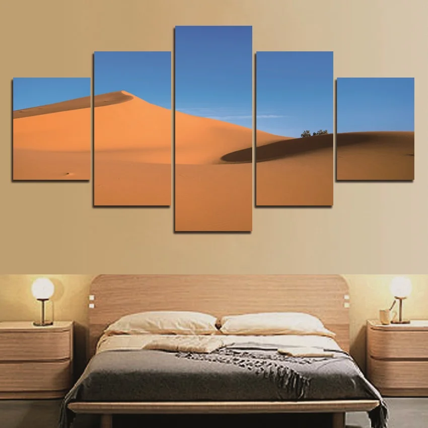 

Blue Sky Desert Landscape Canvas Painting Posters Chinese Style Photo Wall Art Pictures 5 Panel Living Room Home Decoration