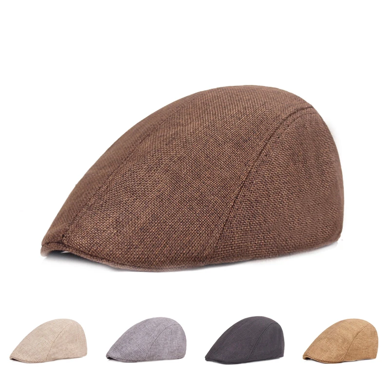 black beret hat mens Men Simple Newsboy Hat Solid Color Beret Hat Casual Street Caps Unisex Hemp Wild Octagonal Brim Cap for Men Winter Spring Hats leather beret mens