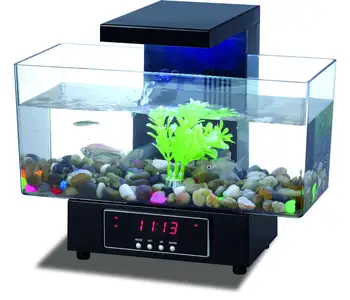 

Mini USB Fish Tank Aquarium LED Light Sound Recycled Water Small Electronic Ecological Aquarium Fish Tank Calendar Clock