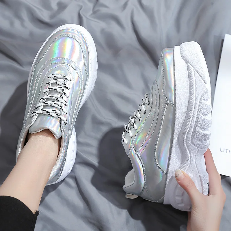 silver Moipheng/ весенние кроссовки на платформе; Модные женские розовые кроссовки с высокой подошвой; женские высокие кроссовки на массивном каблуке - Цвет: silver