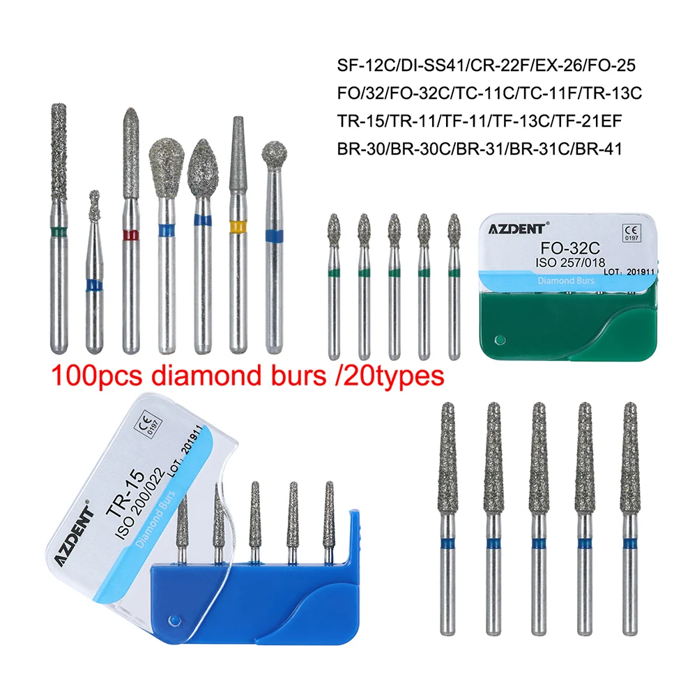 100 шт/20 коробок Стоматологические алмазные боры сверла стоматологические боры Dia-Burs для высокоскоростных наконечников среднего размера FG 1,6 M стоматолога