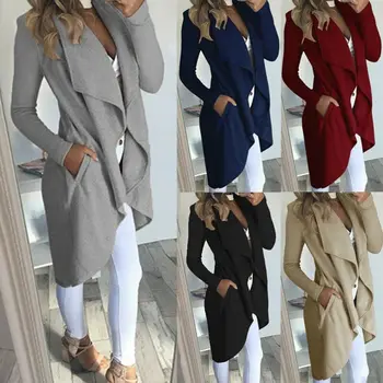 

Womens Long Sleeve Casual Trench Autumn Coat Slim Blazer Open Front Formal Work Suits Cardigan Mujer Roupa Feminino Coat