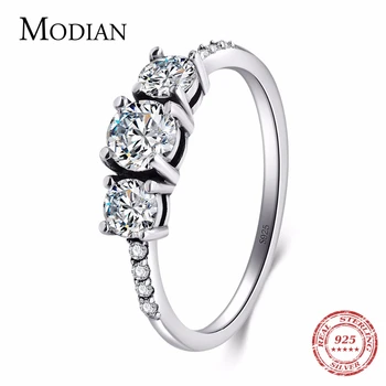 

Modian 2019 New Vintage Real 925 Sterling Silver Sparkling Rings Cubic Zirconia Stackable Party Ring For Women Couple Gift