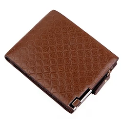 Luxury Men Wallet PU Leather Embossed Hardware Zipper  Short Purse Multiple Card Pocket Leisure Business Coin Bag