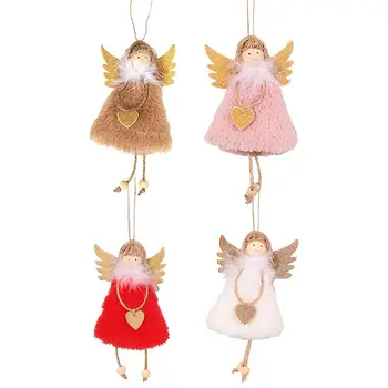 

Hand Knitted Angel Doll Christmas Tree Pendant Golden Wings Girl Hanging Ornaments Christmas Party Decoration Gifts For Kids