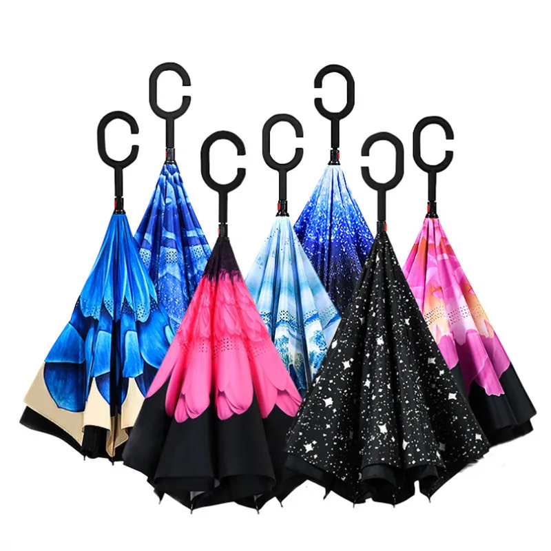 

Anti UV Inverted Umbrella Reverse Night Snow Windproof Folding Sunny and Rainy Men and Women Double Layer Umbrellas Stand Insid