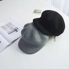 Осень-зима, Одноцветный Мужской Женский Стильный берет в Корейском стиле, шерстяная восьмиугольная кепка