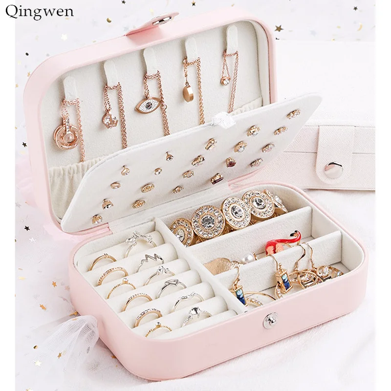 

Qingwen Jewelry Box Earrings Ring Necklace Jewelry Case Boxes Jewelry Organizer Display PU Storage Joyeros Organizador De Joyas