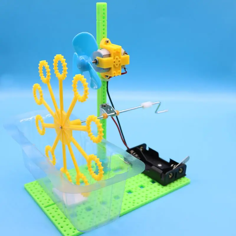 

DIY Bubble Machine Electric Toy Science Experiment Kit Manual Assembly Education Water Blowing Toys For Children E65D
