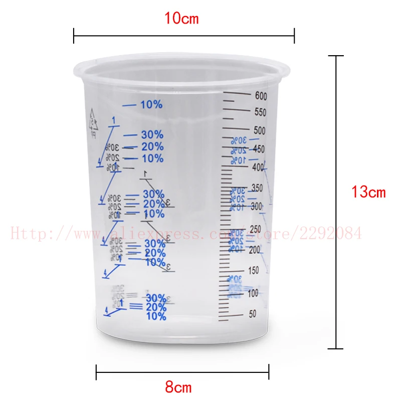 600ml Spray Gun Disposable Measuring Cups 50pcs Clear Graduated Plastic Paint 50 Mixing Cups & 5 Mixing Sticks for Paint 3