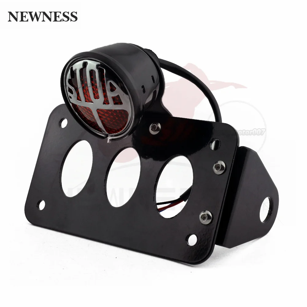 Universal 12V Motorcycle Side Mount Stop Sign Tail Light w/ License Number Plate Bracket For Harley Bobber Yamaha Honda,motorcycle taillight
