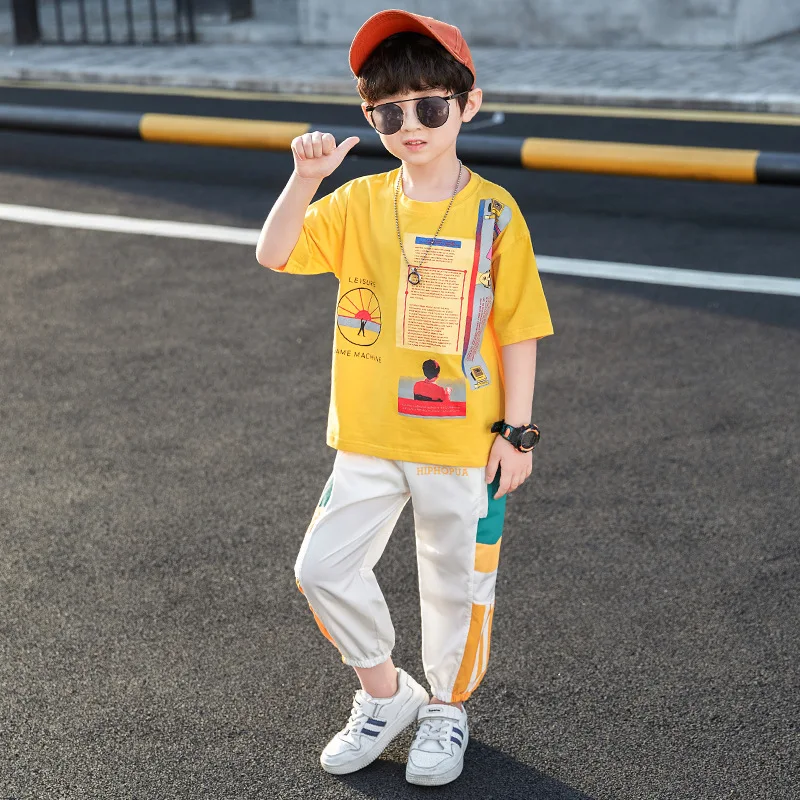

Kids Sports Clothes Sets Boys Tracksuit Summer Boys Girls Cartoon T-shirts Tops Harem Pants 2Pcs Teenage Children Clothing Sets