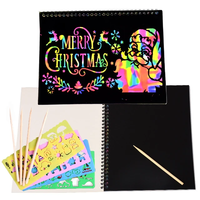 12 Sheets Rainbow Scratch Note Sketchbook Paper Painting Toys Children DIY Color Art Doodle Scratch Off Card Drawing Notebooks 1