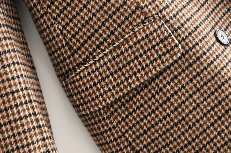 NoEnName_Null Vintage Casual Plaid Blazer Women Fashion Double Breasted Office Ladies Jacket Coat Female Notched Collar Suits 50