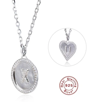 

S925 Sterling Silver Round Heart Letter Pendant Necklaces for Women Men CZ Charm Pendants Hip Hop Thick Link Chain Neck Jewelry