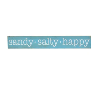 

SANDY SALTY HAPPY WOODEN SIGN/TEAL WOOD PLAQUE Composite Wood Back