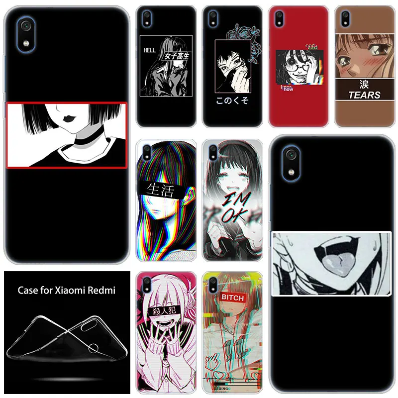 luxury Hot Soft Silicone Case Sad Japanese Aesthetic for Xiaomi Redmi 7 7A GO S2 4X 5 5Plus 6 6A K20 Note 4 5A 8 Pro Cover | Мобильные