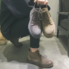 Модные удобные теплые высокие мужские Ботинки martin Новые однотонные Нескользящие ботинки на плоской подошве Мужская Рабочая обувь I5-03