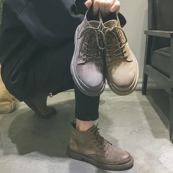 

Fashion Comfortable Warm High Men's Martin Boots New Solid Color Flat Bottom Non-slip Wear Men's Work Shoes I5-03