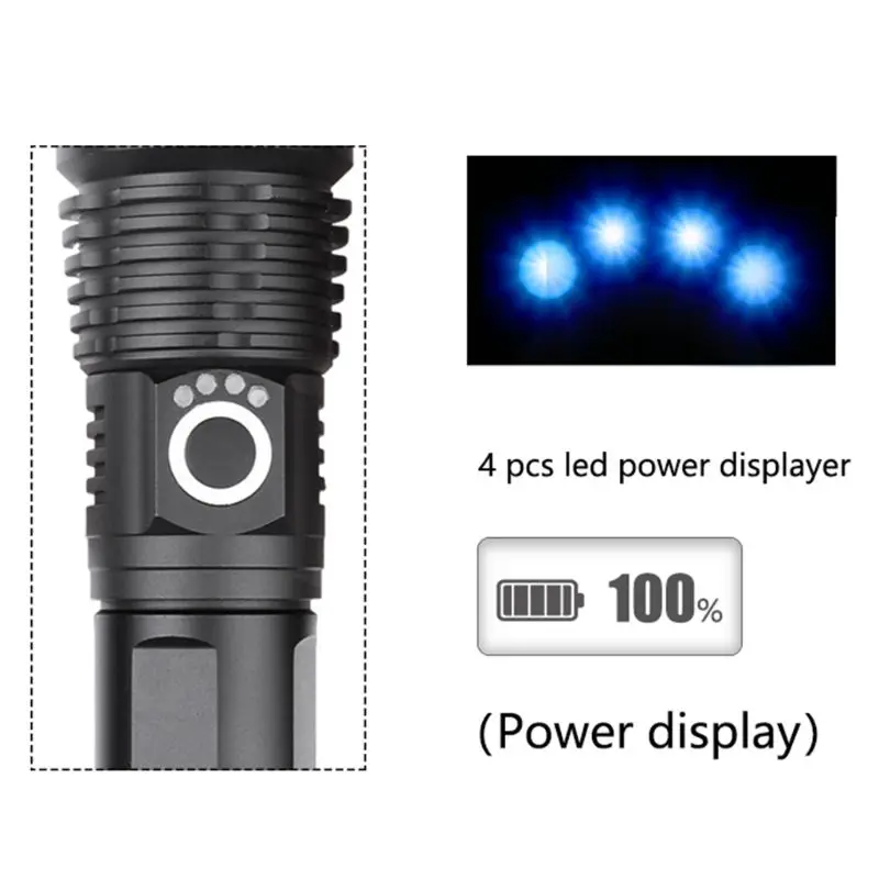 Светодиодный фонарь P50 с зарядкой от usb, Электрический фонарь, мощный зум, перезаряжаемый аккумулятор 26650, для кемпинга, охоты, улицы