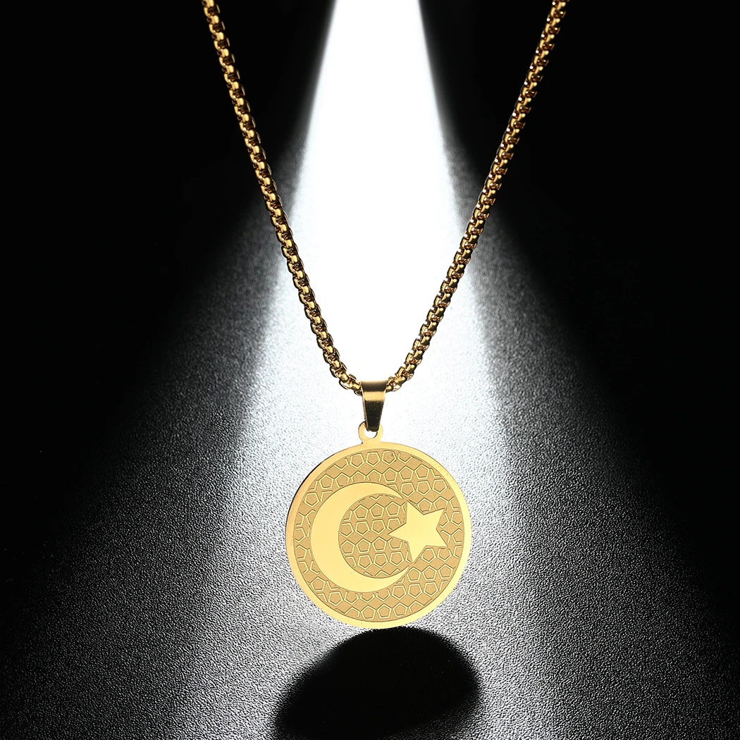 QIMING Crescent Moon Star Pendant Necklace For Women Stainless Steel Jewelry Accessories Statement Choker | Украшения и