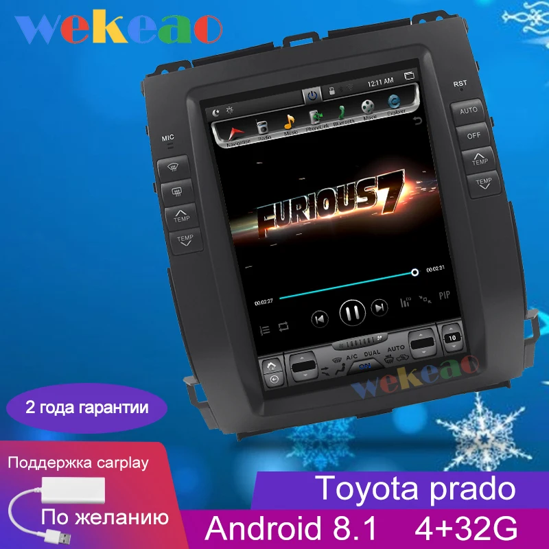 Wekeao вертикальный экран Tesla стиль 10,4 ''Android 8,1 автомобильный Dvd мультимедийный плеер для Toyota Prado радио Automotivo 2002-2009