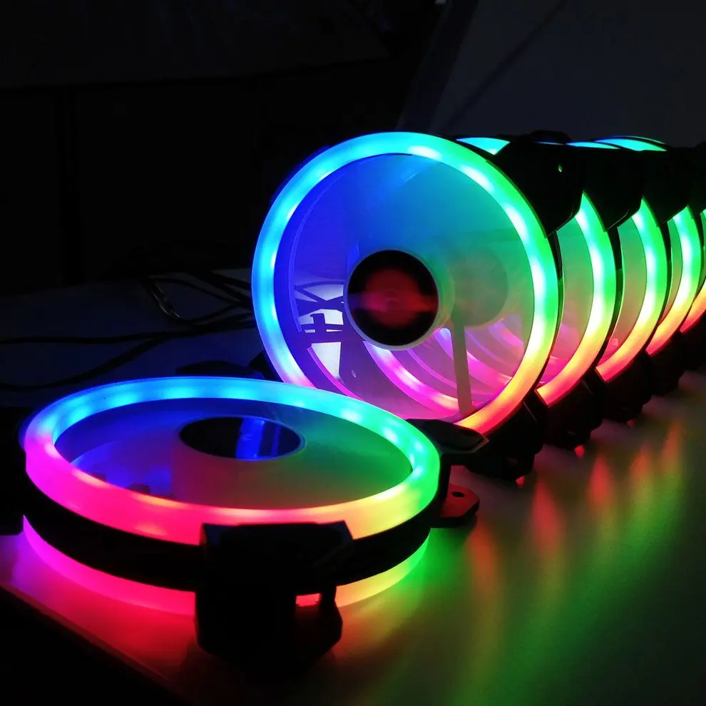 6pcs 120mm Computer PC Cooler Cooling Fan Double Ring RGB LED Fan With Remote Control 366 Modes For CPU