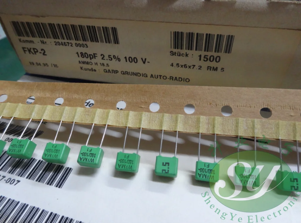 10PCS NEW green WIMA FKP2 180PF/100V 2.5% P5MM film audio capacitor 0.00018uF/100V 180p high precision 181/100v 0.18nF/100V | Электроника