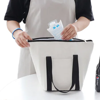 

Simple Style Canvas Lunch Bag Insulated Lunch Bags Aluminum Foil Lunch Tote Bag Cooler Box with Front Pocket for Outdoor Travel