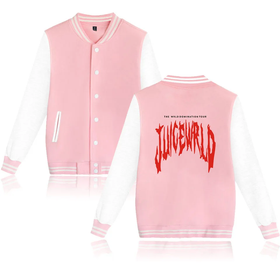 

Moletom Rap Juice Wrld Baseball Uniform Jacket Coat Men Harajuku Sweatshirts Winter Fashion Hip Hop Fleece Pink Hoodie Outwear