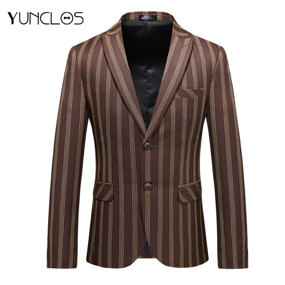 

YUNCLOS Men Blazer Men Notched Tuxedos Slim Fit Suit Jacket British Style Stripe Pattern Blazer Coat Casual Mens Blazers Outwear
