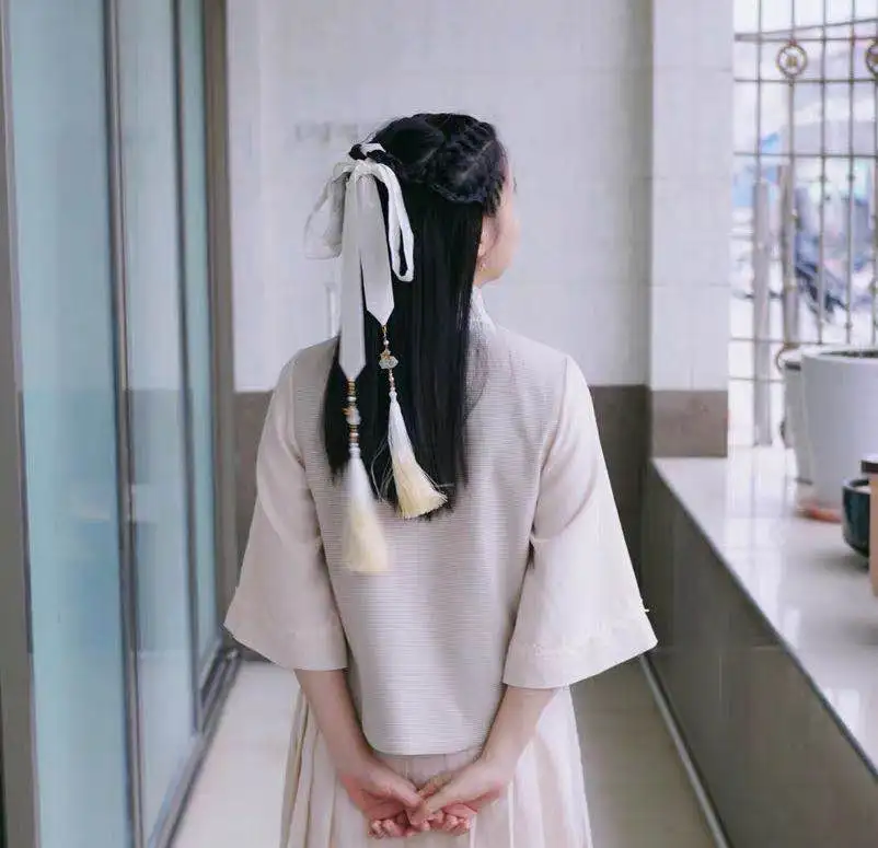 Лента для волос hanfu с кисточками на лбу горячего тиснения парча со съемной