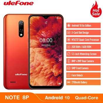 

Ulefone Note 8P 5.5-inch Smartphone Android 10 4G Celular Phone Waterdrop Screen Quad Core 2GB+16GB GPS Face Unlocked Cellphones