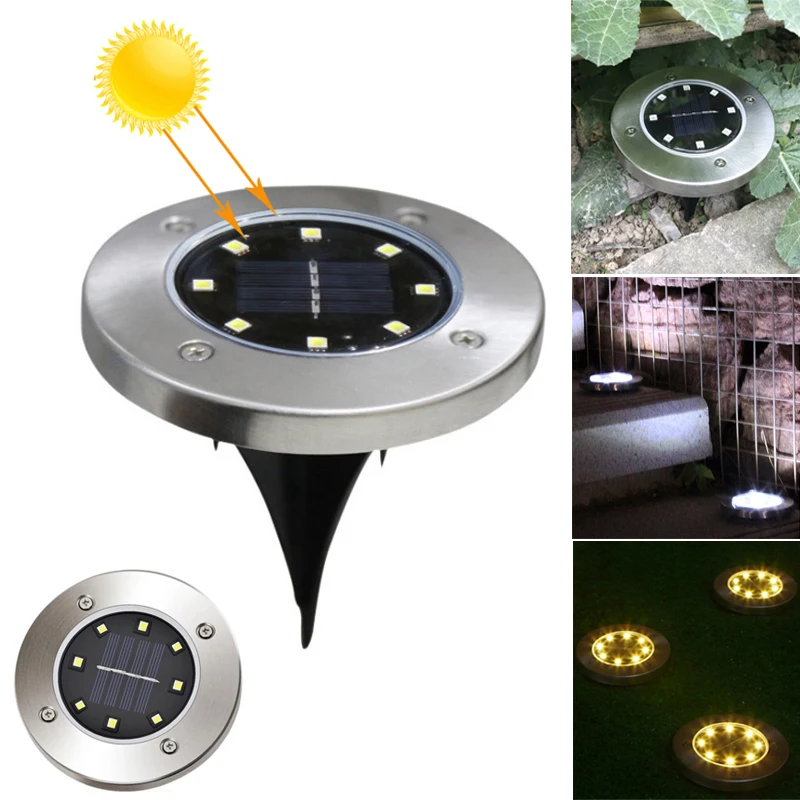 Solar Power Buried Light 8 LEDs Solar Lawn Lamp Ground Lamp for Outdoor Path Way Garden Decking Underground Lamps