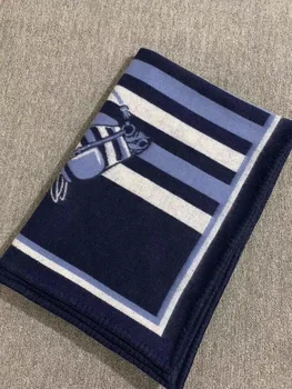 

800g Woven jacquard wool blanket brand H double side jacquard curled Damascus animal wool blanket shawl blanket horse blanket
