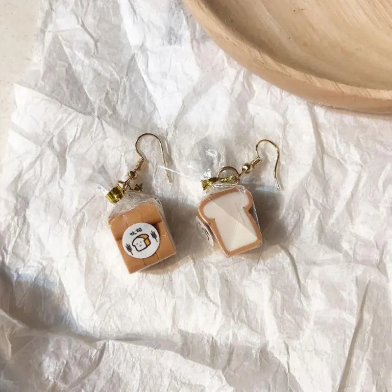 Linmouge Funny Lovely Simulation Bread Drop Earrings For Women Creative Mini Packaged Square Toast Fashion Dangle Jewelry  EF145