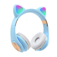 Calling Gaming Wireless Bluetooth Headset With LED Light Gift HIFI Cat Ear Stereo Sound Noise Cancelling Cute Glowing FM Radio