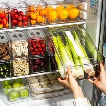

Refrigerator Storage Box with Lid Kitchen Food Storage Container Sealed Transparent Fresh Box Large Capacity Stacked Jars