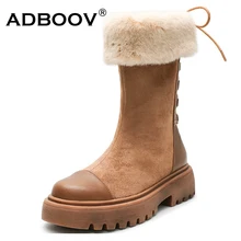 ADBOOV/зимние сапоги до середины икры женские зимние сапоги со шнуровкой сзади женская зимняя обувь на плоской подошве с меховой подкладкой