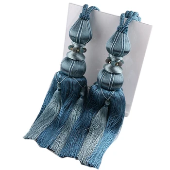 

2 Pieces of Curtain Hanging Ball Rope Curtain with Strap Tassel Bandage Brush Curtain Accessories Blue