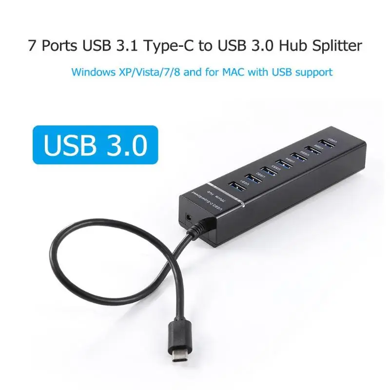 Адаптер type-C для USB хаб-конвертер 7 в 1 высокоскоростной 7 портов USB 3,1 расширительный разветвитель концентраторы для MacBook портативных ПК