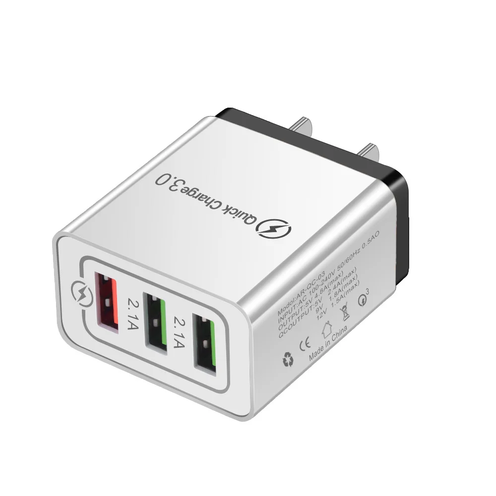 18 Вт QC 3,0 быстрое настенное зарядное устройство Usb для путешествий Быстрая зарядка 3,0 Мульти Usb зарядное устройство для мобильного телефона 3 порта EU US Plug портативное быстрое зарядное устройство - Тип штекера: US Plug Black