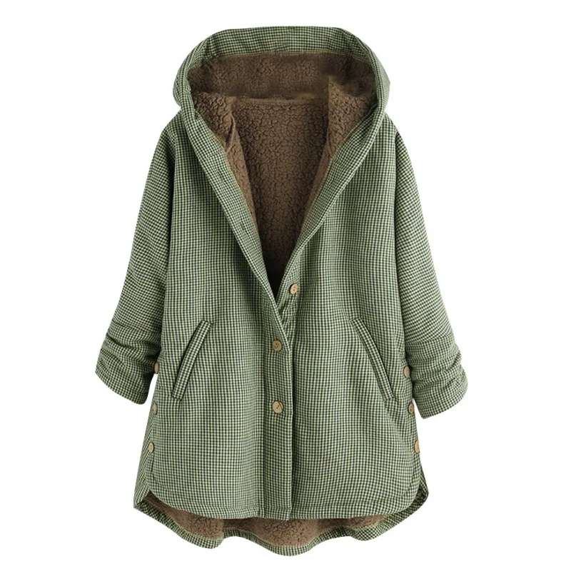 Женская куртка женская Chaqueta Mujer Manteau плюшевая одежда зимняя теплая клетчатая с принтом размера плюс с капюшоном и карманом выше размера Верхняя одежда