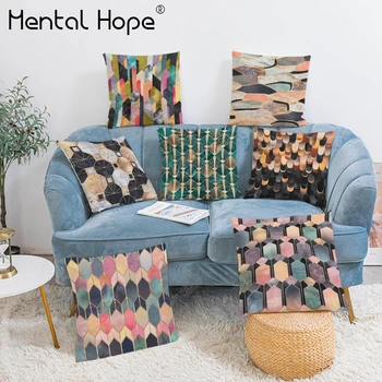 

Diamond Patchwork Pattern Throw Pillow Cover Plush Geometric Printed Decorative Sofa Cushion Home Decor Square Pillowcase