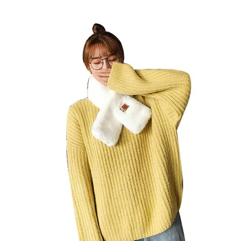 

Korean Winter New Faux Rabbit Fur Scarf Scarf For Women Ladies Students Lic Collar Wrap Cute Warm Plush Scarves Women 2020